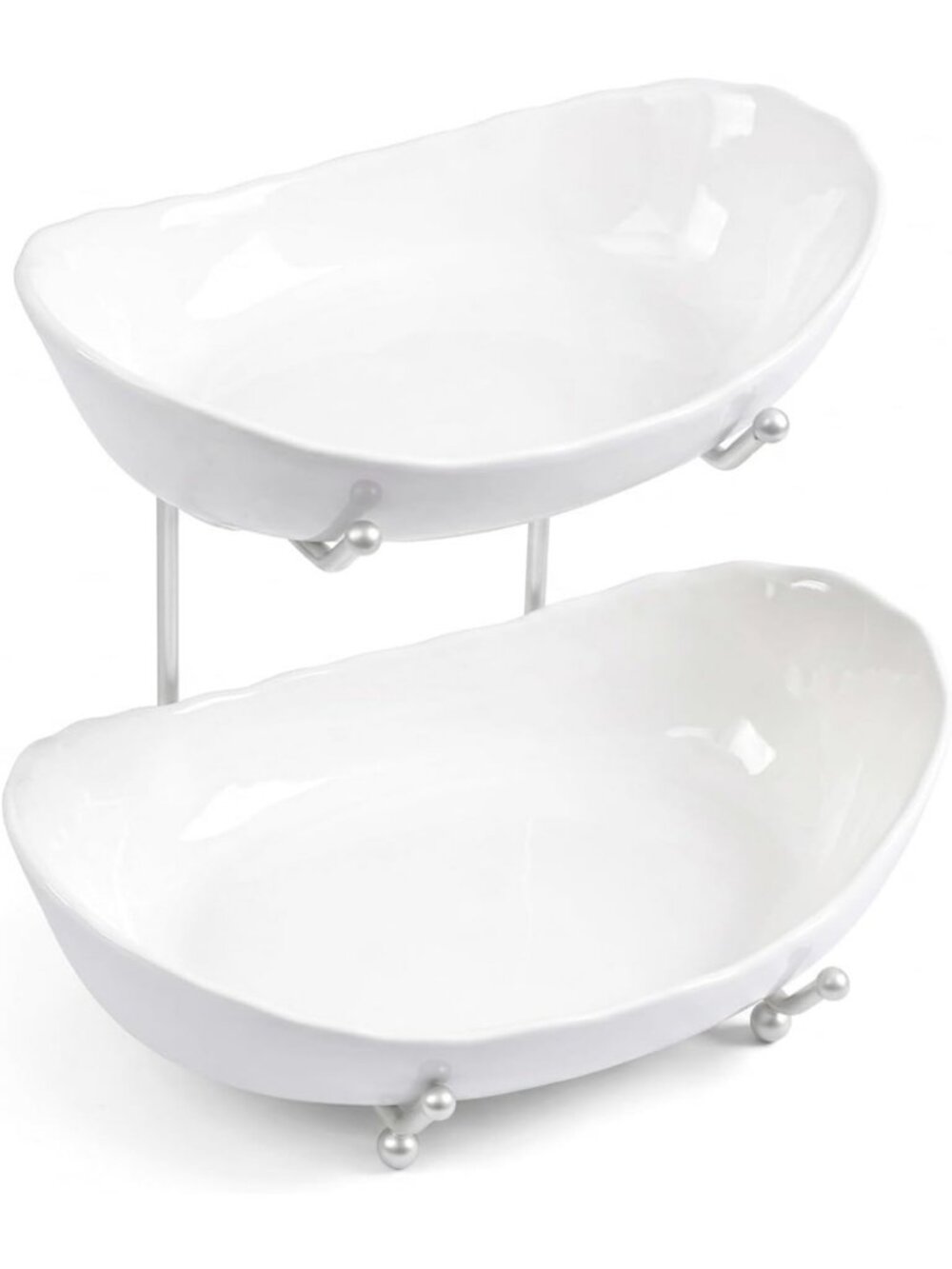 3-Tier Ceramic Fruit Bowl & Metal Stand - Stylish Kitchen Counter Organizer for
